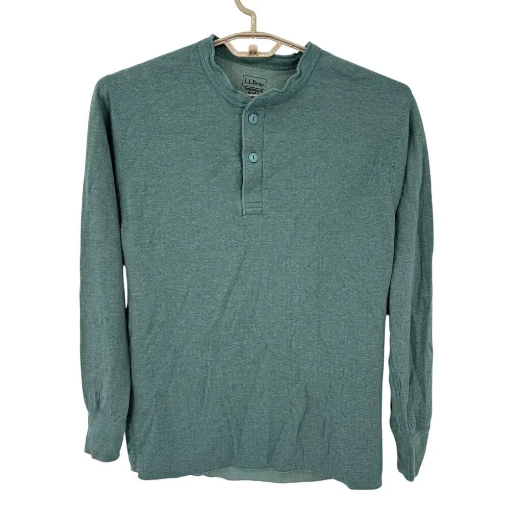 LL Bean Mens Two-Layer River Driver's Shirt Traditional Fit Henley Green Medium